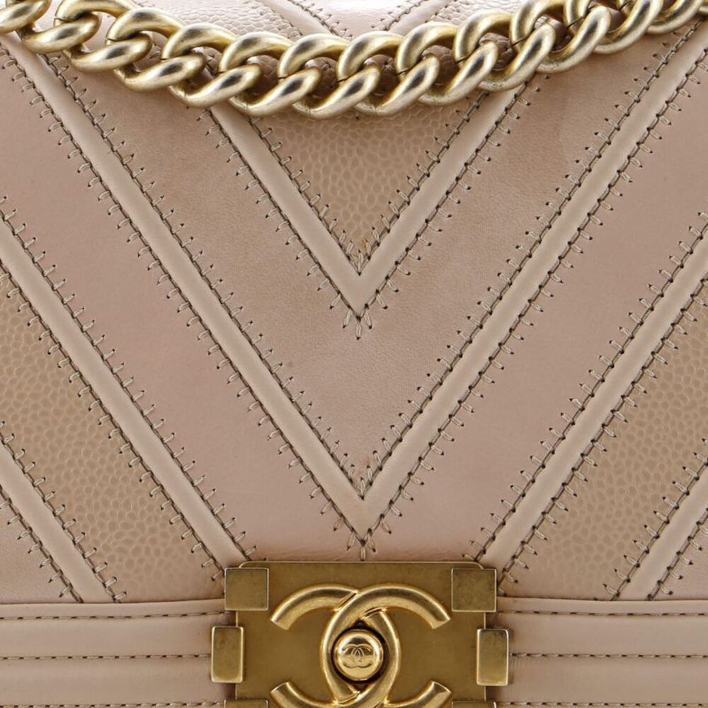 Chanel Boy Flap Bag Chevron Caviar and Calfskin Old Medium Neutral - Picture 6 of 8